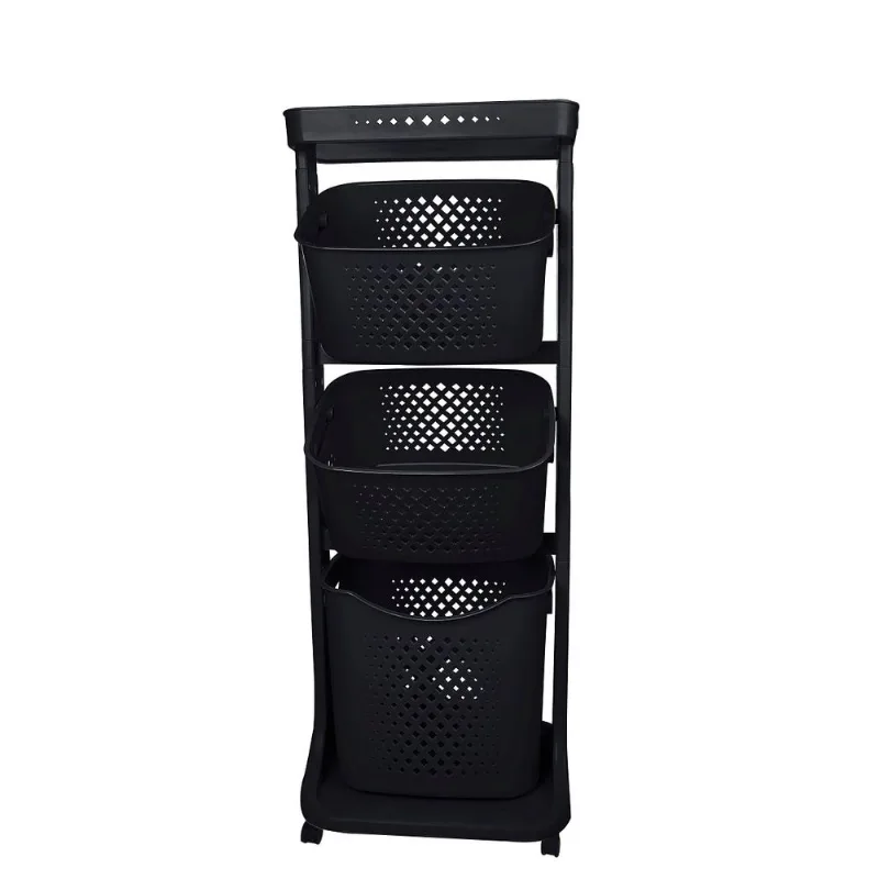 Organizador para Lavanderia Pratic Casa com 3 Cestos, Preto