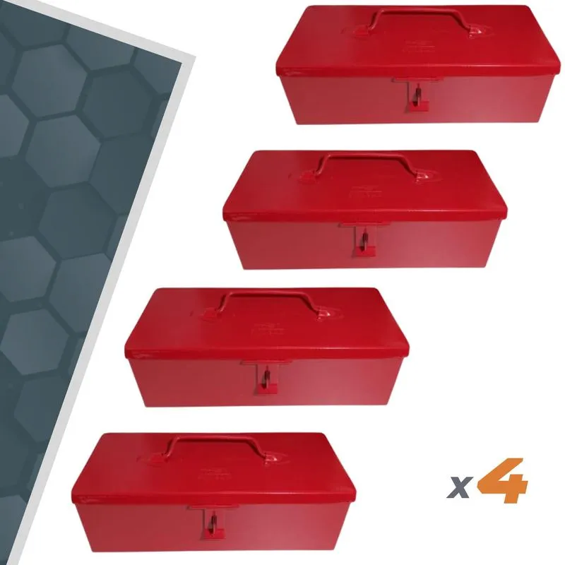 Kit 4x Caixa Ferramentas Aço Fercar Baú N0 30cm Vermelha