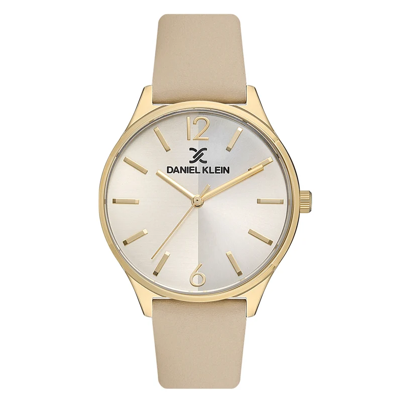 Ladies Gold Case & White Dial Watch With Nude Leather Strap Metallic / OneFit