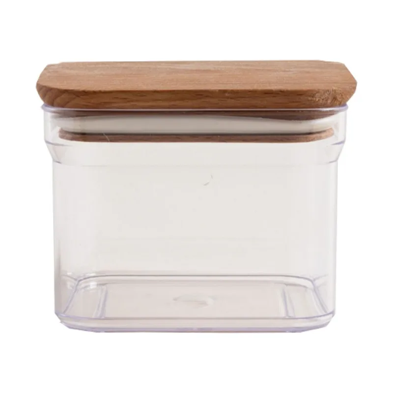 Recipiente cuadrado acrílico tapa de madera 500 ml