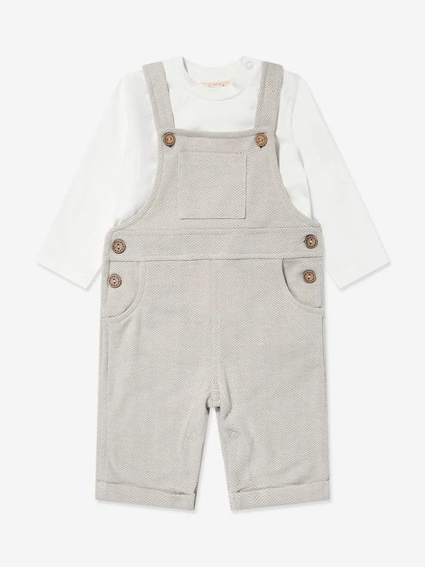 Mininio Baby Dungaree and T-Shirt Set in Beige Beige / 18 - 24 Mths