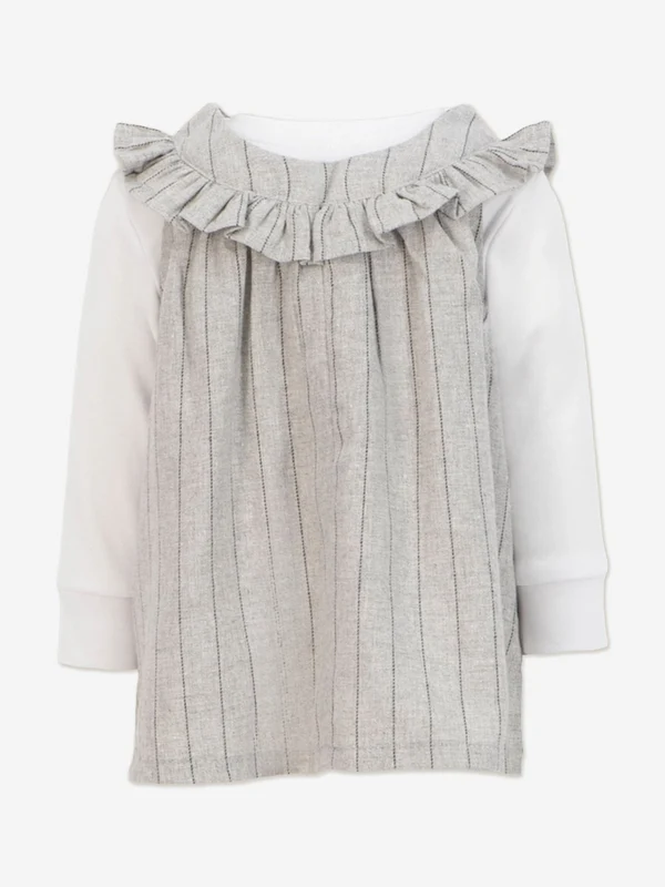 Mininio Baby Girls Ruffle Collar Dress and Blouse Set in Grey Grey / 4 Yrs