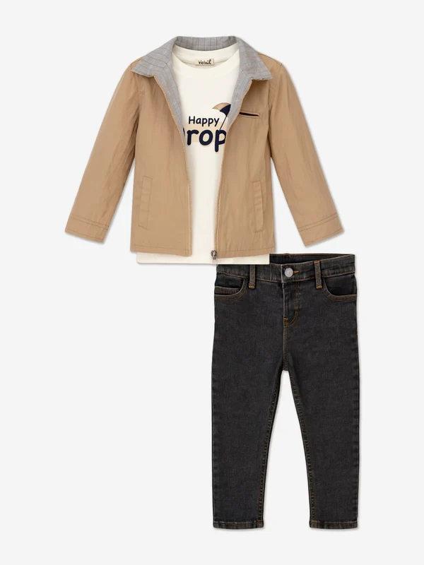 Mininio Boys 3 Piece Outfit Set in Beige Beige / 3 Yrs