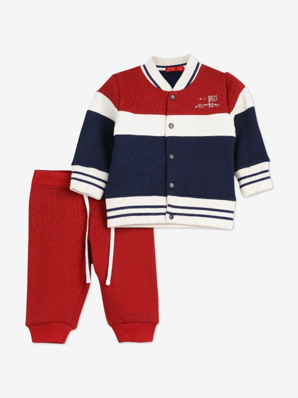 Mininio Baby Boys Knitted Jacket and Trouser Set in Red Red / 0 - 3 Mths