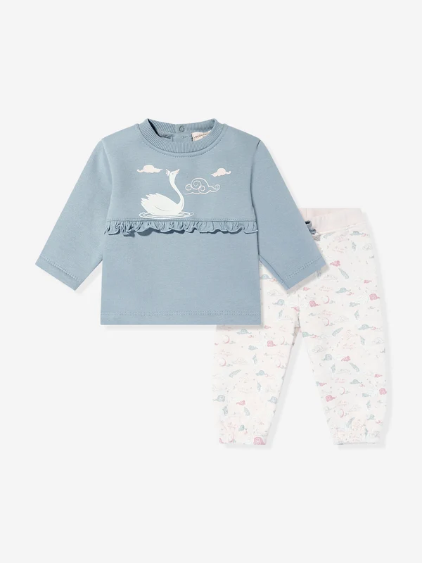Mininio Baby Girls Ruffle Trouser Set in Blue Blue / 0 - 3 Mths