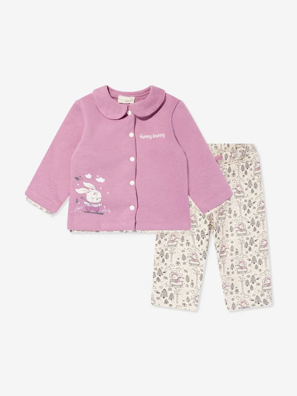 Mininio Baby Girls Cardigan and Trouser Set in Pink Pink / 6 - 9 Mths