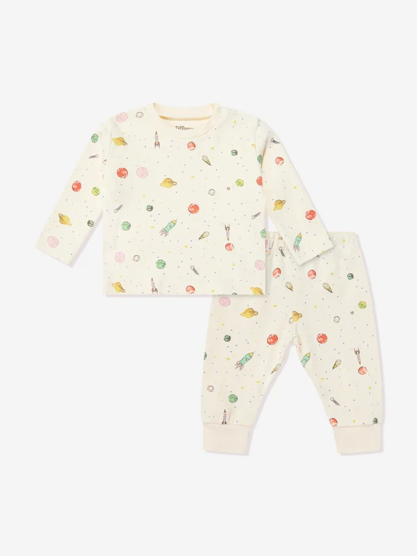 Tiffany Baby Boys Organic Space Theme Pants Set in Ivory Ivory / 12 - 18 Mths