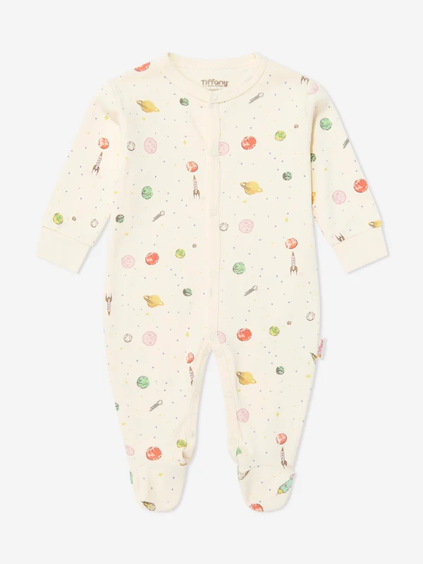 Tiffany Baby Boys Organic Space Theme Babygrow in Ivory Ivory / 3 - 6 Mths
