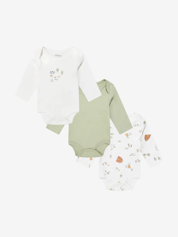 Tiffany Baby Farm Village 3 Piece Bodysuit Set in Ivory Ivory / 12 - 18 Mths