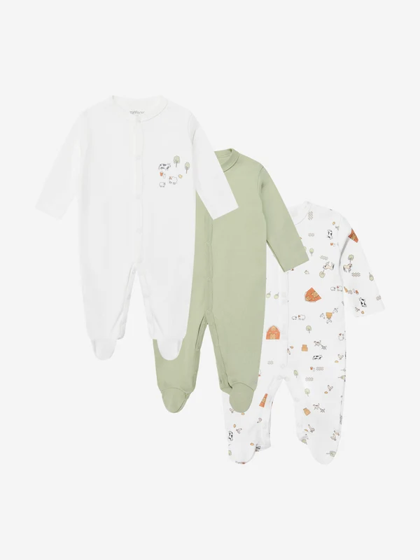 Tiffany Baby Farm Village 3 Piece Babygrow Set in Ivory Ivory / 0 - 3 Mths