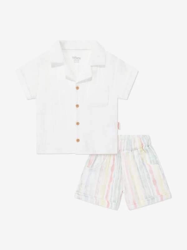 Tiffany Baby Boys Muslin Linen Shirt and Shorts Set in Ivory Ivory / 2 - 3 Years