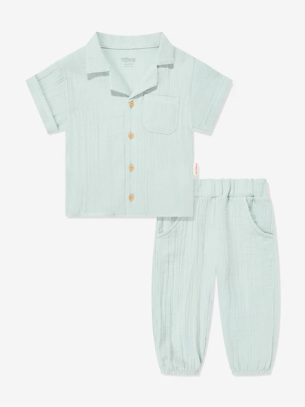 Tiffany Baby Boys Muslin Shirt and Pants Set in Green Green / 6 - 9 Mths