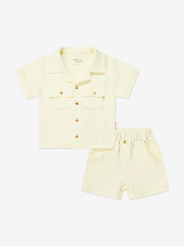 Tiffany Baby Boys Linen Breeze Shirt and Shorts Set in Yellow Yellow / 18 - 24 Mths