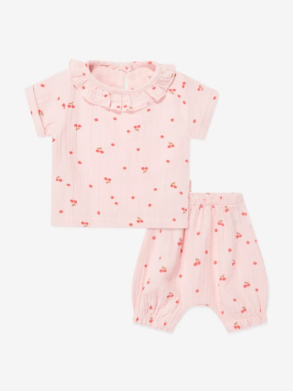 Tiffany Baby Girls Muslin Cherry Vibe Short Set in Pink Pink / 2 - 3 Years