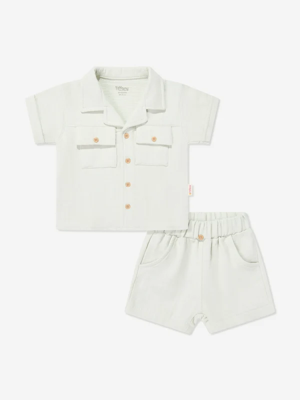 Tiffany Baby Boys Linen Breeze Shirt and Shorts Set in Ivory Ivory / 2 - 3 Years