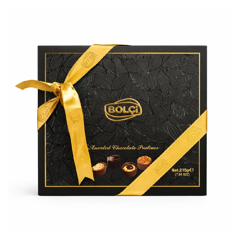 BOLCI CHOCOLATE ASSORLED PRALINES BLACK FLORAL 215GM ECH380