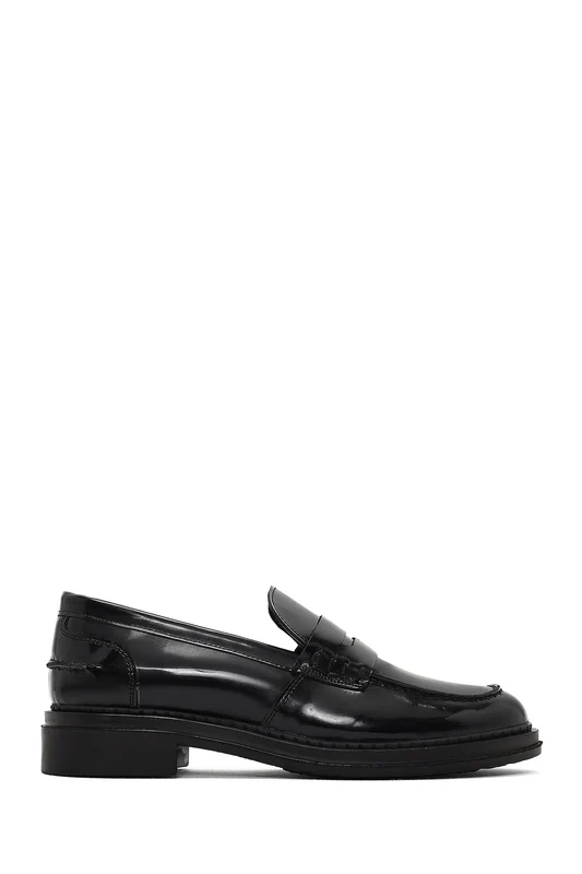 Kadın Siyah Rugan Deri Maskülen Loafer Siyah / 38