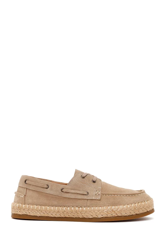 Erkek Bej Bağcıklı Süet Deri Espadril Bej / 42