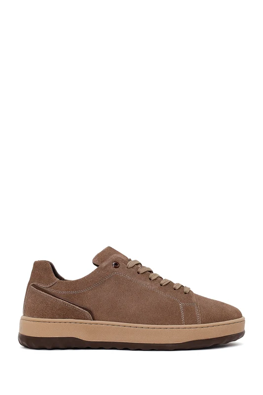 Erkek Vizon Bağcıklı Kalın Tabanlı Süet Deri Sneaker Vizon / 40