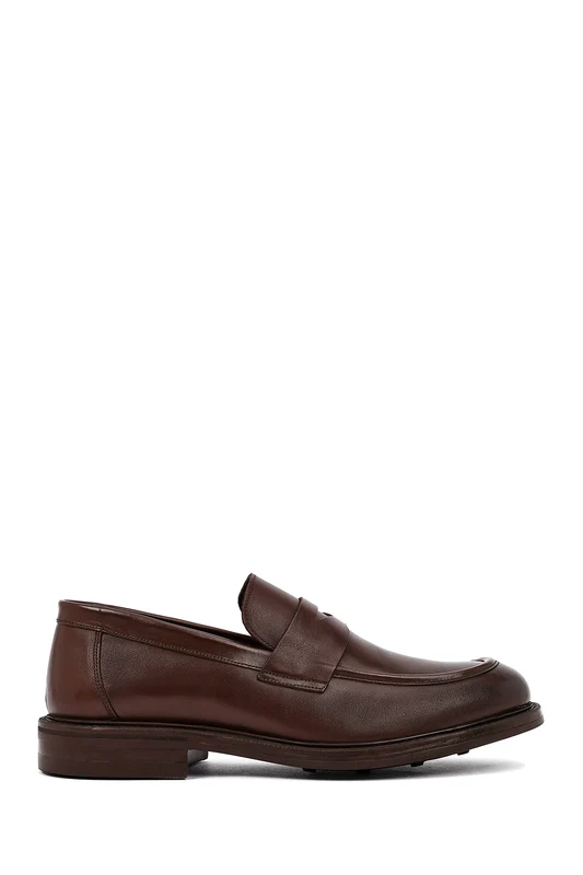 Erkek Kahverengi Deri Klasik Loafer Kahverengi / 42