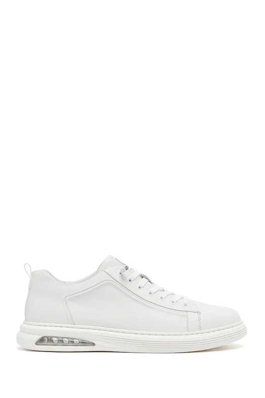 Erkek Beyaz Bağcıklı Deri Sneaker Beyaz / 41