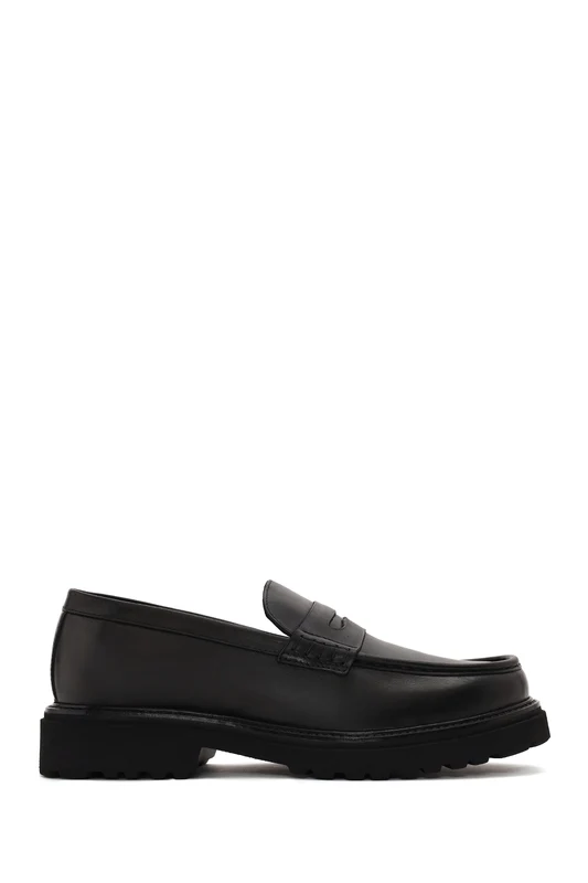 Erkek Siyah Deri Casual Loafer Siyah / 41