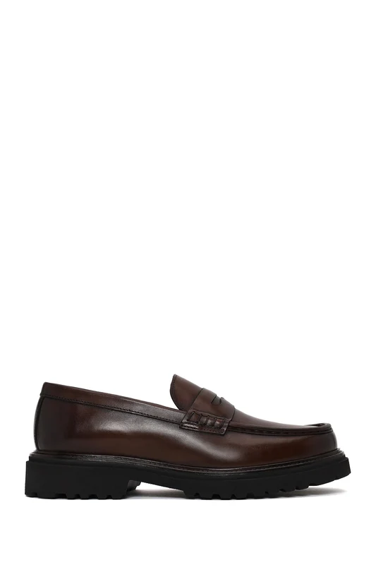 Erkek Kahverengi Deri Casual Loafer Kahverengi / 40