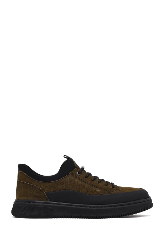 Erkek Haki Bağcıklı Nubuk Deri Sneaker Yeşil / 43