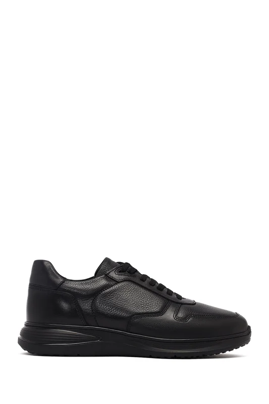 Erkek Siyah Bağcıklı Deri Sneaker Siyah / 41