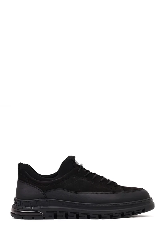 Erkek Siyah Nubuk Deri Sneaker Siyah / 45