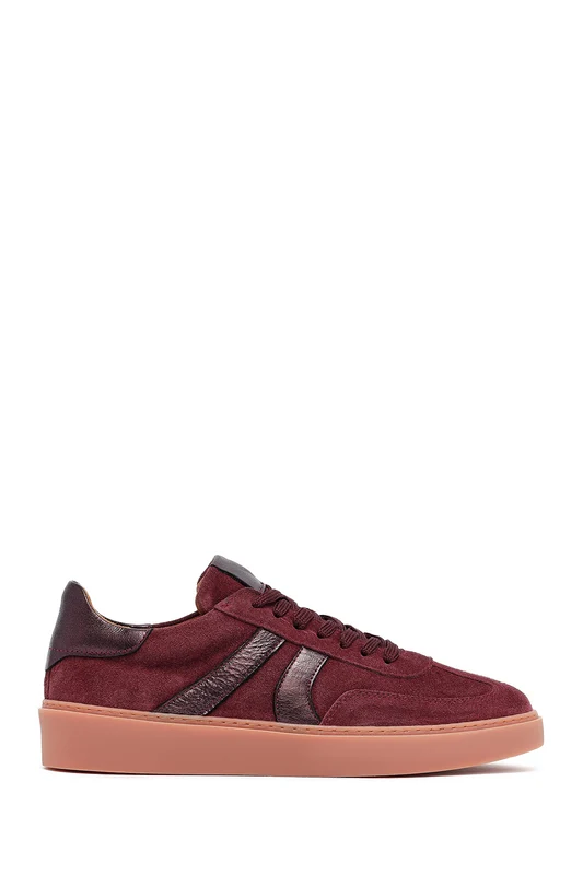 Kadın Bordo Bağcıklı Süet Deri Sneaker Bordo / 41