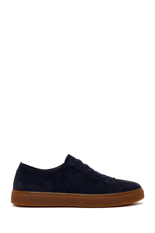 Erkek Lacivert Bağcıklı Süet Deri Sneaker Lacivert / 43