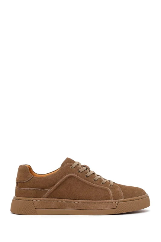 Erkek Vizon Bağcıklı Süet Deri Sneaker Vizon / 46