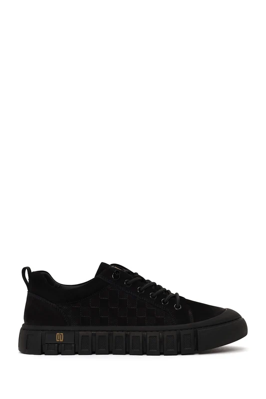Erkek Siyah Bağcıklı Kalın Tabanlı Nubuk Deri Sneaker Siyah / 41