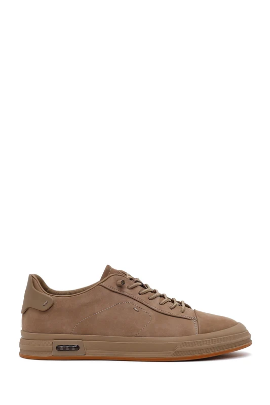 Erkek Vizon Bağcıklı Nubuk Deri Sneaker Vizon / 43