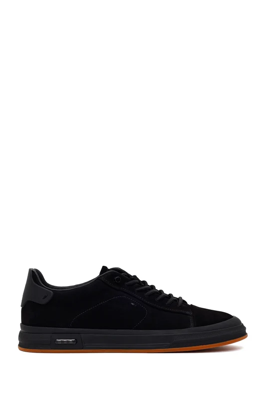 Erkek Siyah Bağcıklı Nubuk Deri Sneaker Siyah / 45