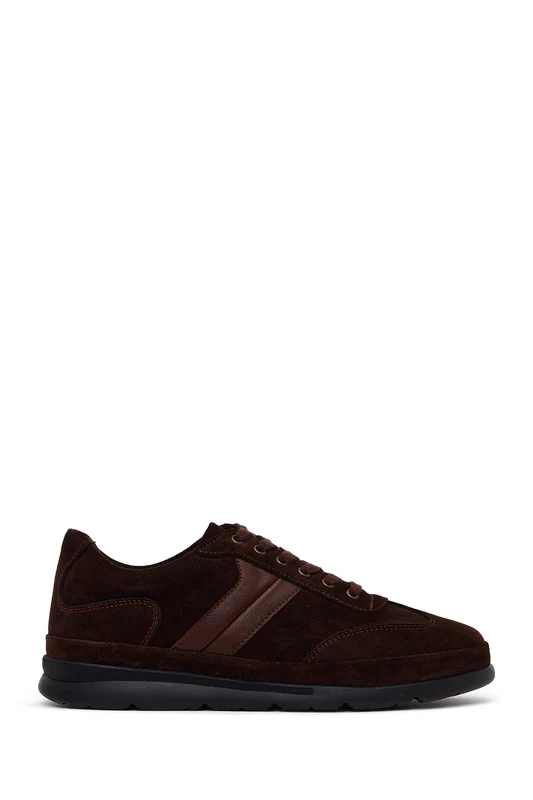 Erkek Kahverengi Bağcıklı Süet Deri Sneaker Kahverengi / 41