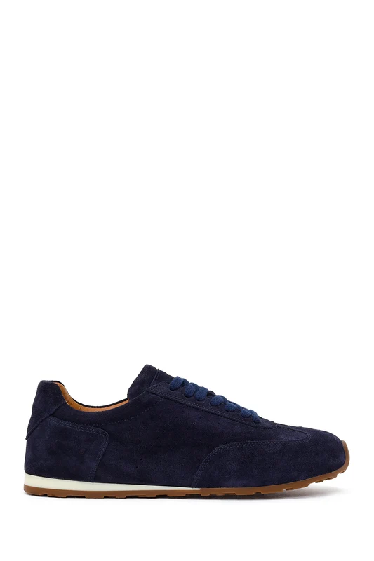 Erkek Lacivert Bağcıklı Süet Deri Sneaker Lacivert / 43