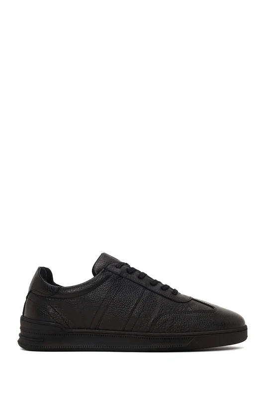 Erkek Siyah Bağcıklı Deri Sneaker Siyah / 43