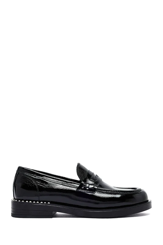 Kadın Siyah Rugan Deri Maskülen Loafer Siyah / 38