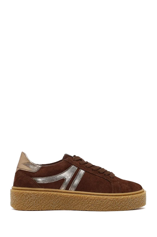 Kadın Kahverengi Bağcıklı Süet Deri Sneaker Kahverengi / 38
