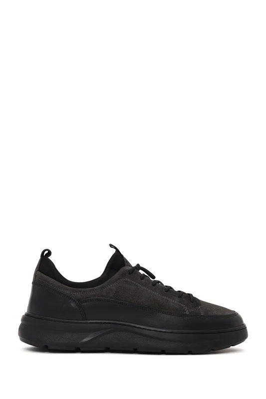 Erkek Gri Bağcıklı Kalın Tabanlı Deri Sneaker Gri / 42