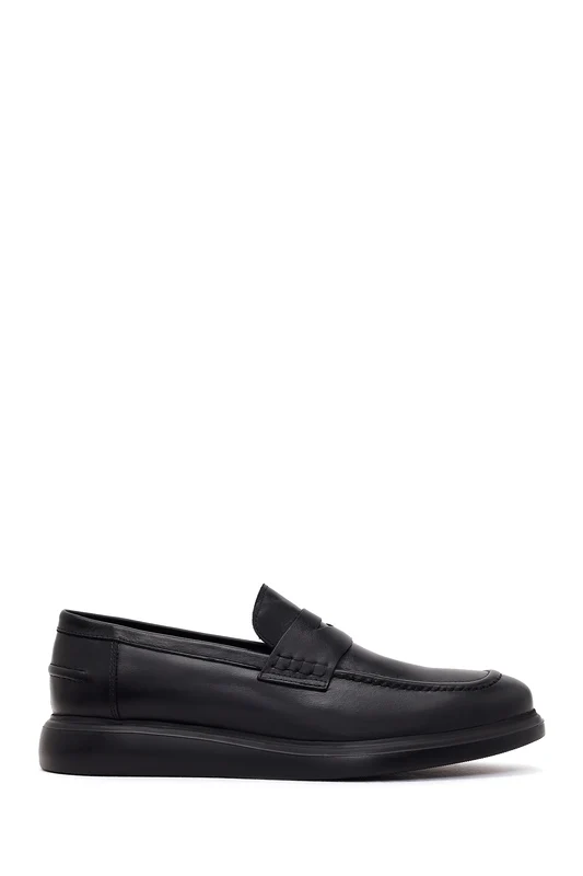 Erkek Siyah Deri Casual Loafer Siyah / 44