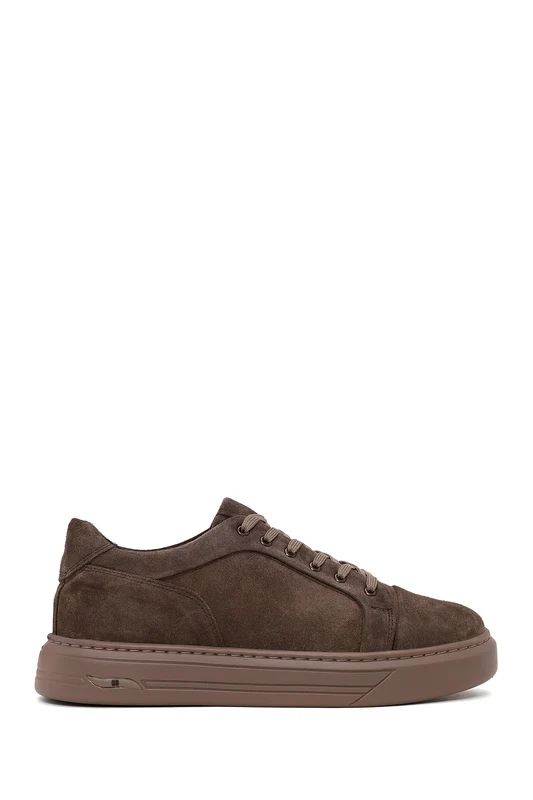 Erkek Vizon Bağcıklı Kalın Tabanlı Süet Deri Sneaker Vizon / 43
