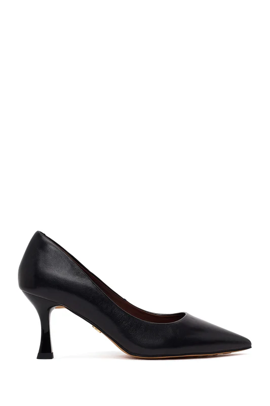 Kadın Siyah İnce Topuklu Deri Stiletto Siyah / 38