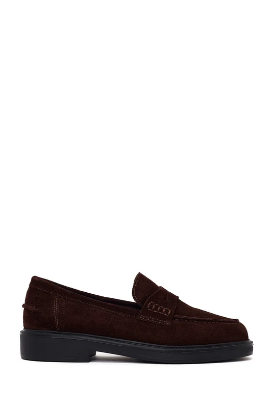 Kadın Kahverengi Süet Deri Maskülen Loafer Kahverengi / 40