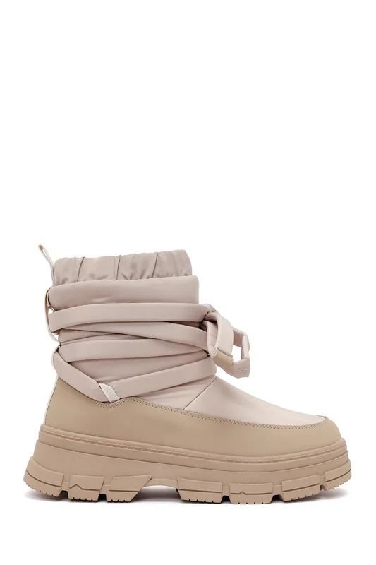 Kadın Bej Kalın Tabanlı Kumaş Bot Bej / 40