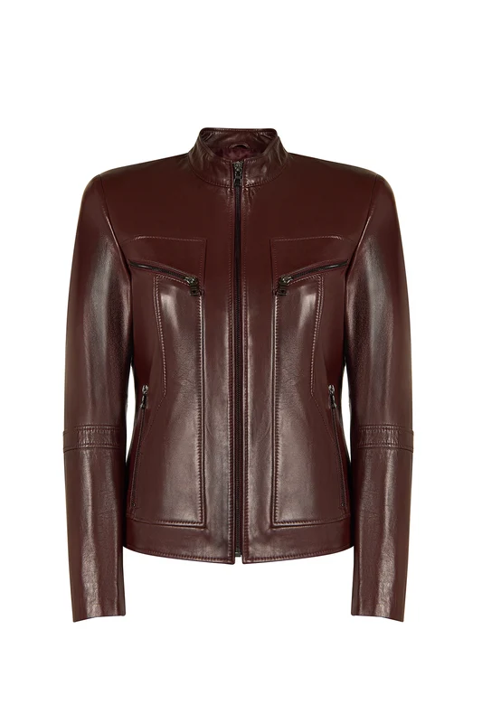 Pam Kadın Bordo Kısa Deri Ceket Bordo / 3XL
