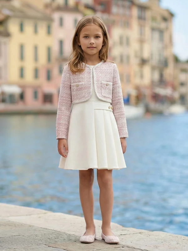 FLOREL Girls Dress and Jacket Set in Ivory Ivory / 4 Yrs