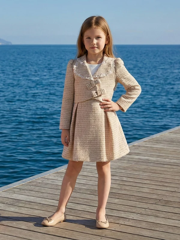 FLOREL Girls Jacket and Skirt Set in Beige Beige / 3 Yrs